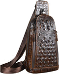 Hebetag Crocodile Genuine Leather Sling Bag Backpack for Men Travel Outdoor Hunting Hiking Camping Crossbody Shoulder Chest Pack Daypack Coffee