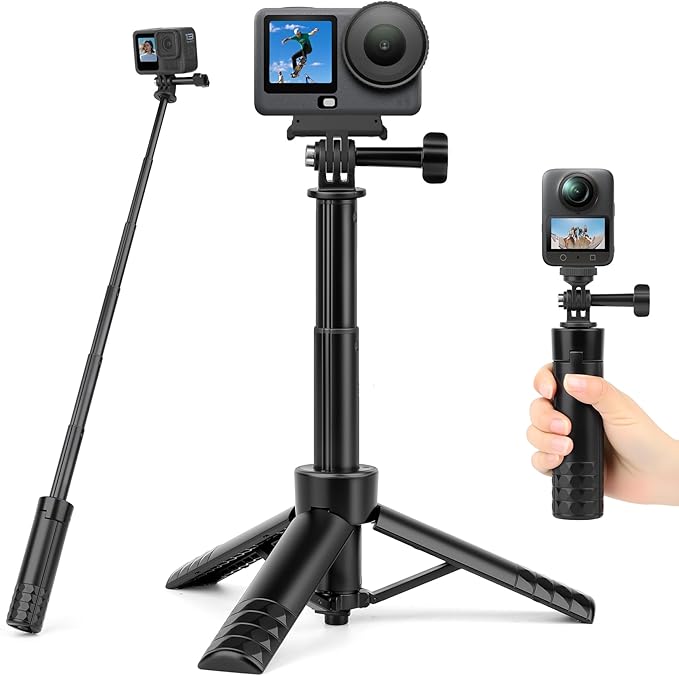 JOILCAN 25.2" Selfie Stick Tripod, Action Camera Vlog Tripod, Portable Handle Grip Stand for GoPro Hero 13/12/11/10, Insta360, DJI Osmo Action 6/5 Pro/4 & Pocket 3