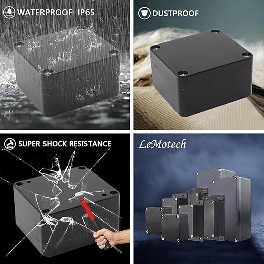 LeMotech Electrical Box ABS Plastic Project Box IP65 Waterproof Junction Box Project Case Universal Enclosure for Electronics Black 2.48x 2.28x 1.37 inch(63x58x35mm)(Pack of 2)