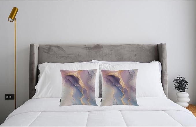 Swono Marble Throw Pillow Case, Luxury Pink Gold Marble Square Home Decorative Cushion Cover for 18 X 18 Inches Pillow Covers, Swirl Waves Marble 2 Pack Pillowcases for Bedroom Office Dorm Couch