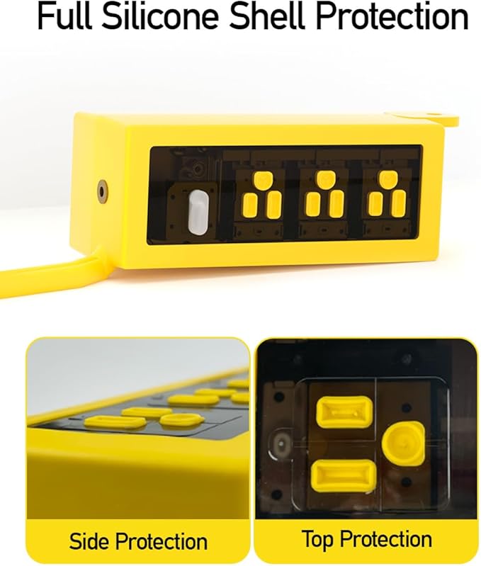 Outdoor Power Strip Weatherproof, ZZJ IP69 Grade Waterproof Surge Protector, 25 FT Outdoor Extension Cord with Stake, 6 AC Outlets,14 AWG Heavy Duty Cord for Outdoor Patio Garden-Yellow