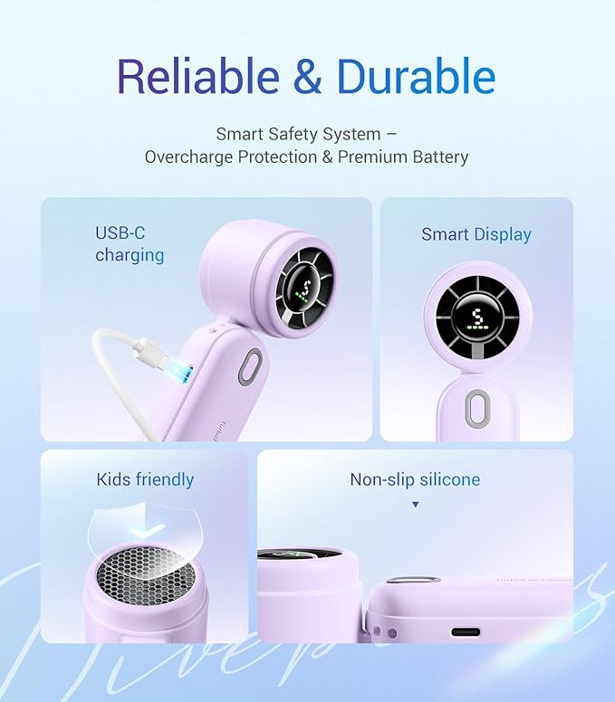 Diveblues Handheld Fan, 30ft/s Mini Portable Turbo Fan [12H Max Cooling], 4000mAh Personal Fan with LED Display, 3-in-1 Hand Held/Neck/Desk Fan for Travel, Cruise, Disney Essentials