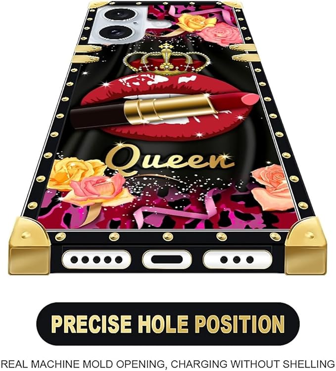 Compatible with iPhone 16 Plus Case, Queen Lip Crown Leopard Print Luxury Golden Decoration for Girl Women Soft TPU Shockproof Protective Hard PC Back for iPhone 16 Plus
