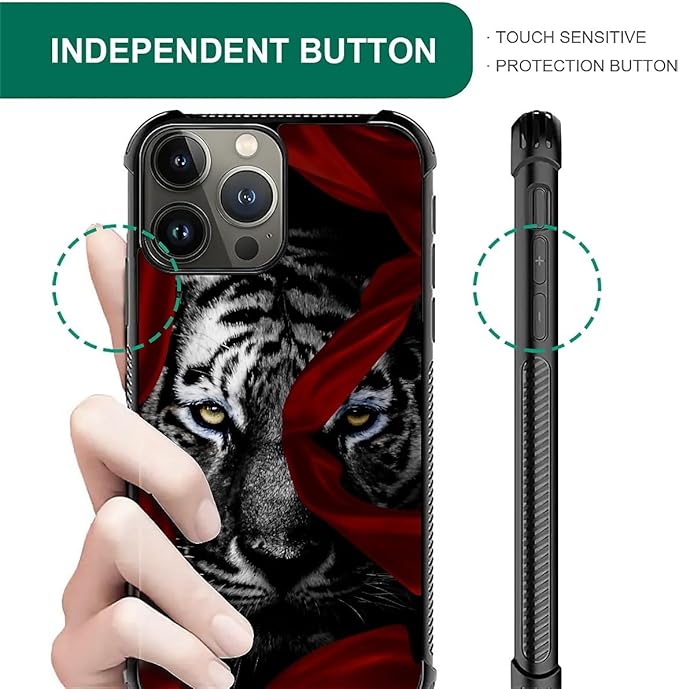 for iPhone 16 Pro Case, Red Ribbon Tiger Pattern Graphic Design Girl Boy Soft Silicone Hard Acrylic Shock Protection for iPhone 16 Pro