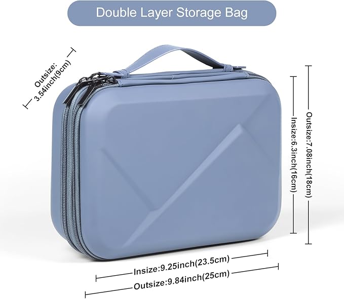 EVA Electronic Accessories Storage Case Large Shockproof Waterproof Storage Bag for Electronics Organizer Portable Cable Storage Bag for Travel or Work (Blue, Double Layer)