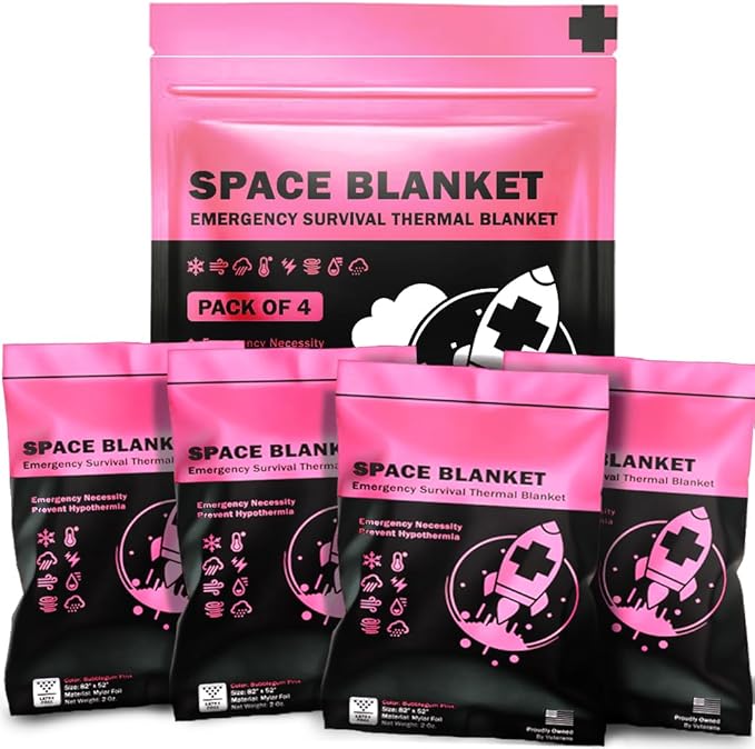 Everlit Survival Emergency Mylar Thermal Blankets -Space Blanket Survival kit Camping Blanket Perfect for First Aid, Outdoors, Hiking,Bug Out Bag,Marathons or First Aid (Bubblegum Pink)