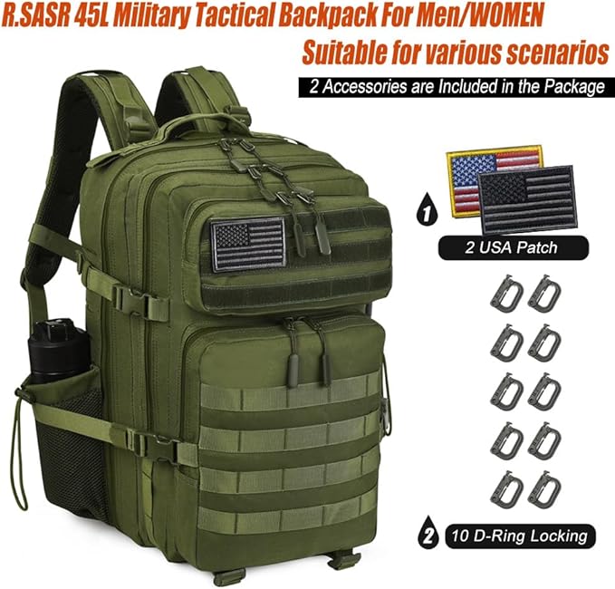 45L Tactical Backpack for Men Women, Military Assault Pack with MOLLE, Large 3 Day Bug Out Bag for Hiking Camping