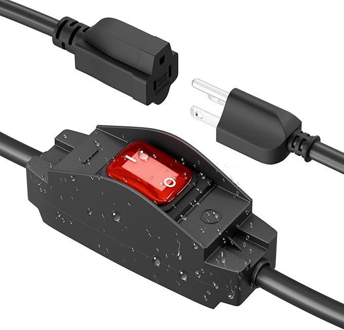 FIRMERST 1875W Outdoor Extension Cord with Switch Waterproof Black 3 Feet