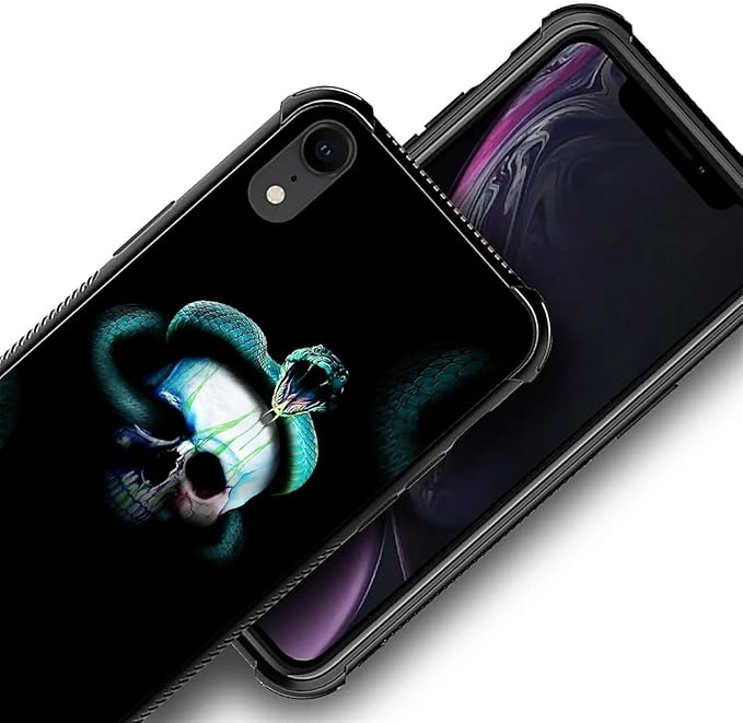 for iPhone XR Case, Skeleton Winding Snake Pattern Graphic Design Girl Boy Soft Silicone Hard Acrylic Shock Protection for iPhone XR