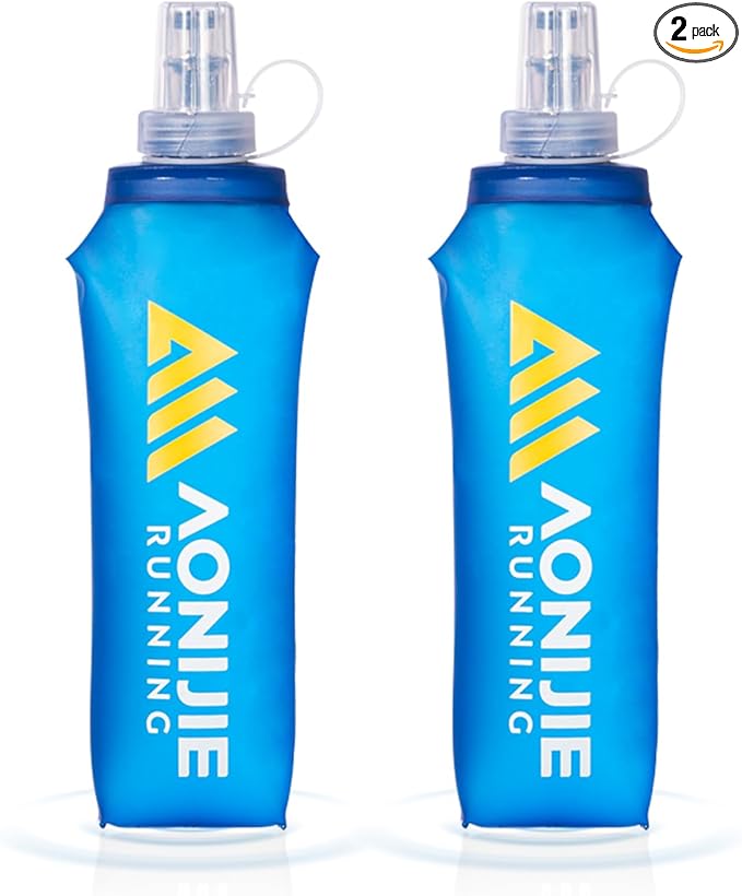 AONIJIE Running Water Bottle 2PCS 500ml/17oz Soft Flask TPU Collapsible Water Bottles, BPA-Free Foldable Leak-Proof Bottle for Hydration Pack, Running Vest, Hiking & Cycling