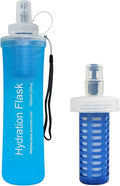 1L Soft Flask Water Bottle, Collapsible Water Bottle with Filter, Perfect for Hiking, Backpacking, and Camping - Blue