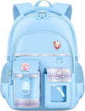 Cute Backpack for Teen Girls Kids Kawaii Bookbag Elementary Middle School Student Back Packs Aesthetic Travel Daypack Ages 6-8 8-10 10-12 (Blue,L)