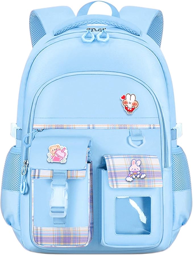 Cute Backpack for Teen Girls Kids Kawaii Bookbag Elementary Middle School Student Back Packs Aesthetic Travel Daypack Ages 6-8 8-10 10-12 (Blue,L)