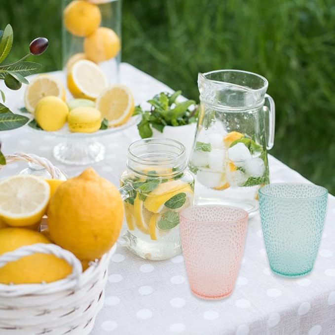 4 PCS Colored Plastic Drinking Glasses, Reusable Acrylic Drinking Cups, Stackable Juice Glasses Drinkware, Unbreakable Water Tumblers, BPA Free, Dishwasher Safe, 290 ML/10 OZ (4 Colors)