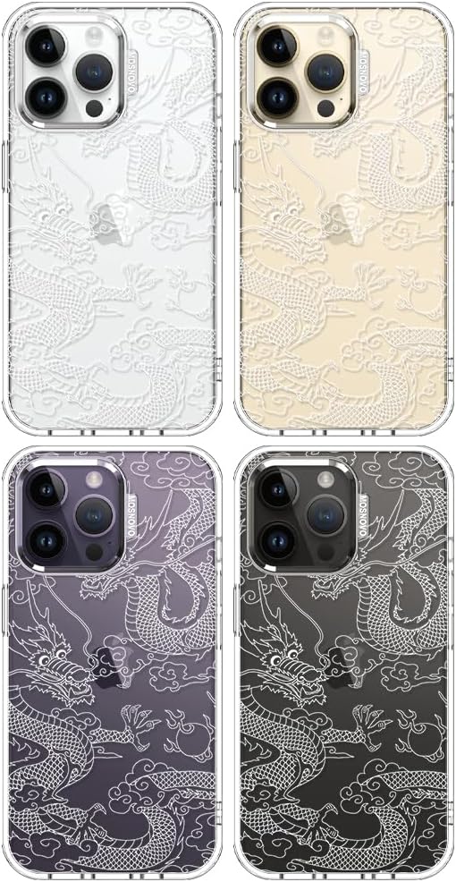 MOSNOVO Case for iPhone 14 Pro Max, [Buffertech 6.6ft Military-Grade Drop Protection] [Anti Peel Off Tech] Clear TPU Bumper Phone Case Cover Design - White Dragon