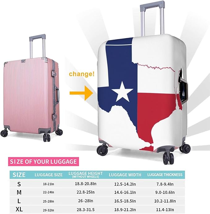 Texas State Flag Map Print Suitcase Covers For Luggage Suitcase Cover Travel Luggage Cover Fits 18-32 Inch Suitcases