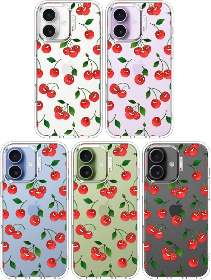 MOSNOVO for iPhone 17 Case | Military Grade 6.6ft Drop Tested | Camera Control | Clear with Cute Cherry Design