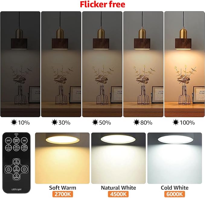 BLUEYE Rechargeable Light Bulbs,7W,350LM,40W Equivalent,Remote Control,E26 Detachable Charging,3 Color Temperatures,Battery Operated Puck Emergency Lamp,Timer,Dimmer,for Non-Hardwired,2Packs