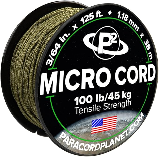 Paracord Planet Micro Paracord – Thin Braided Cord for Crafting, Fishing, and DIY Projects in 125 ft Spools – Moss