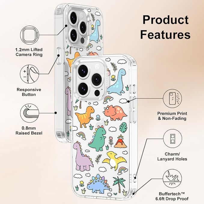 MOSNOVO for iPhone 14 Pro Case | Military Grade 6.6ft Drop Tested | Clear with Dinosaur Land Design