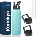 Konokyo 40oz Insulated Water Bottle Stainless Steel Sport Bottles with 3 Lids,Turquoise