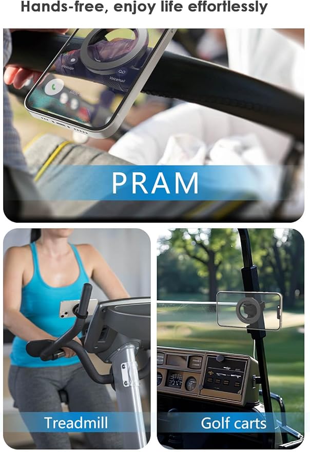 Magnetic Phone Mount for Outdoor Activities – Compatible with Golf Carts, Yachts, Strollers, and More | Adjustable Silicone Strap & Anti-Slip Design