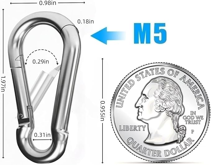 24 PCS M5 Mini Spring Carabiners, 1.97 Inch Galvanized Steel Hooks for Camping Hammock Fishing Travel Accessories