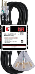EP 25 Ft 12 Gauge Heavy Duty Extension Cord, 15A 125V 1875W, 3 Outlet Indoor/Outdoor Power Cord with Lighted End, 12/3 SJTW Weatherproof Black