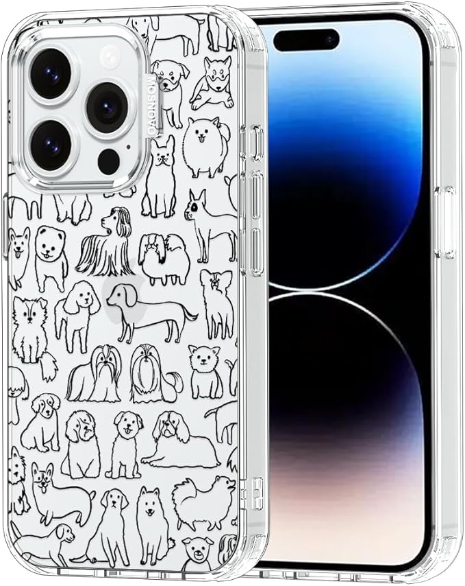 MOSNOVO Case for iPhone 14 Pro, [Buffertech 6.6ft Military-Grade Drop Protection] [Anti Peel Off Tech] Clear TPU Bumper Phone Case Cover Design - Doodle Dog