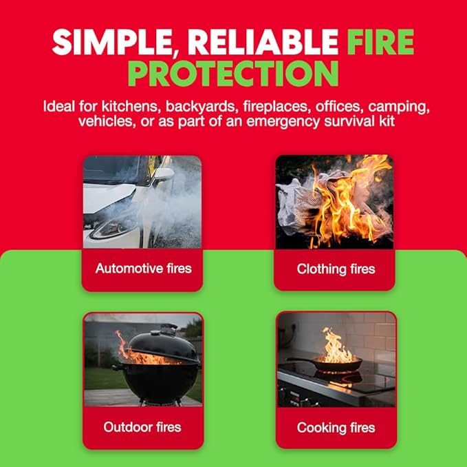 Emergency Fire Blanket - ASTM Certified Fire Suppression Blanket for Home, Kitchen, Grill, Camping, Car & More - 40" x 40" Flame Retardant Fabric, No Mess, Easy Deployment