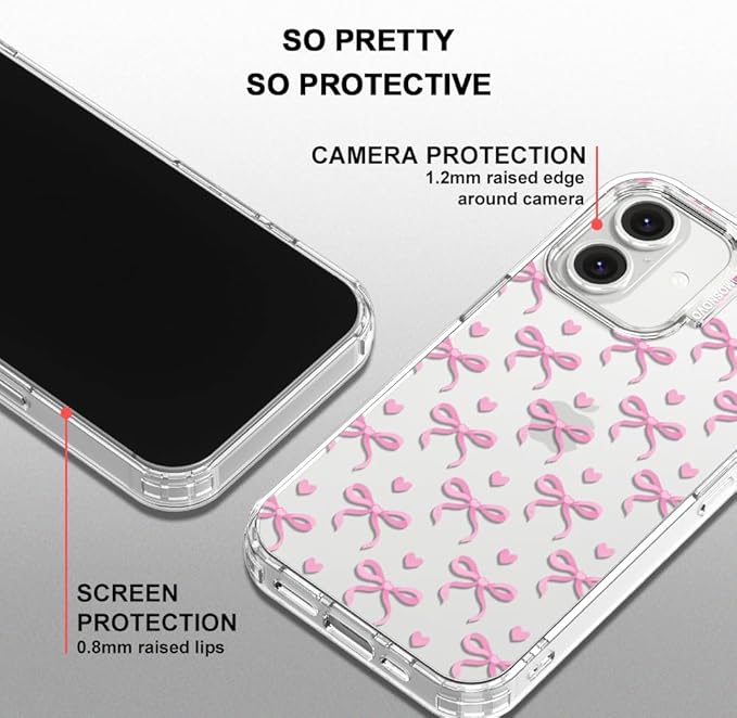 MOSNOVO Case for iPhone 16, [Buffertech 6.6ft Military-Grade Drop Protection] [Anti Peel Off Tech] Clear TPU Bumper Phone Case Cover Design - Bowtiful Love