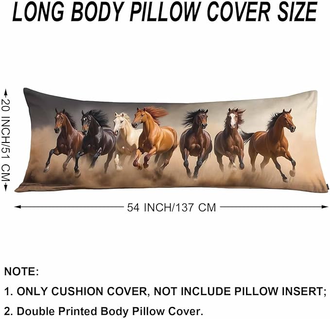 20x54 Body Pillow Cover Horse Zipper Body Pillowcase Western Stallion Horses Side Sleeper Pillow Covers Body Pillow Cushion Cover for Men Women Home Bedroom