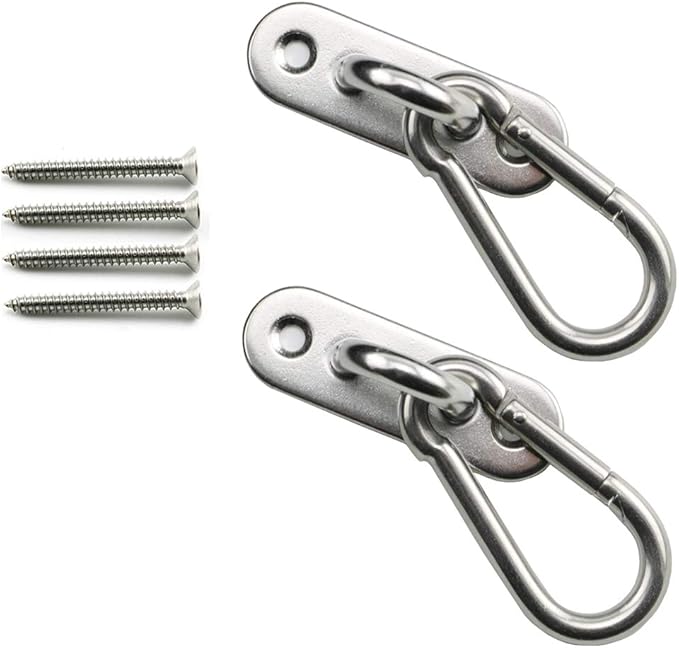 heyous 2 Set M8 Suspension Ceiling Wall Mount U Hook Anchor Hanger Stainless Steel Heavy Duty Multi Purpose Hammock Swing Ceiling Hook Strip Base Plate with Snap Hook