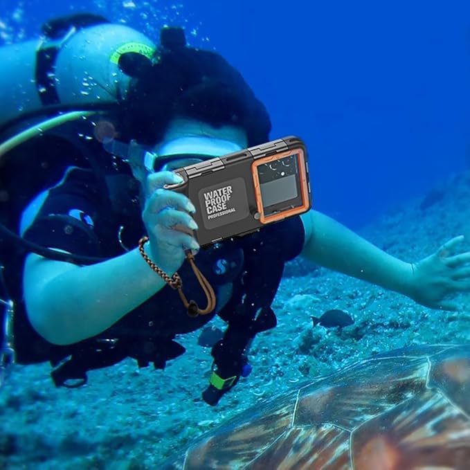 Hllhunkhe Universal Underwater Phone Case for Snorkeling, Professional Diving Waterproof Phone Case for iPhone 7-17 Pro/Pro Max/Plus/Mini, Galaxy S10-S25 Ultra/Plus and Most Phones,Black/Orange