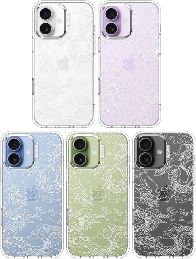 MOSNOVO for iPhone 17 Case | Military Grade 6.6ft Drop Tested | Camera Control | Clear with White Dragon Design