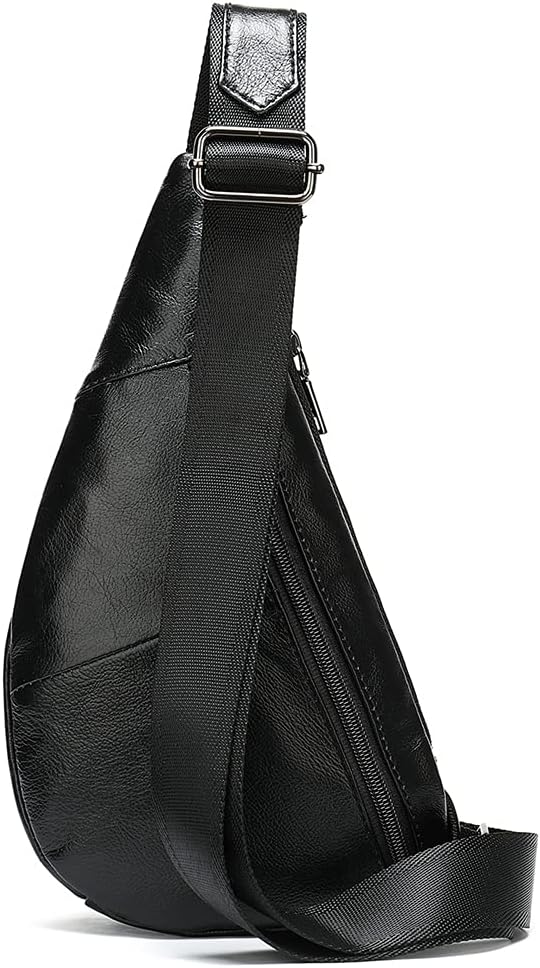 Hebetag Leather Crossbody Sling Bag for Men Women Single Shoulder Chest Pack Backpack Outdoor Travel Camping Casual Daypack Black