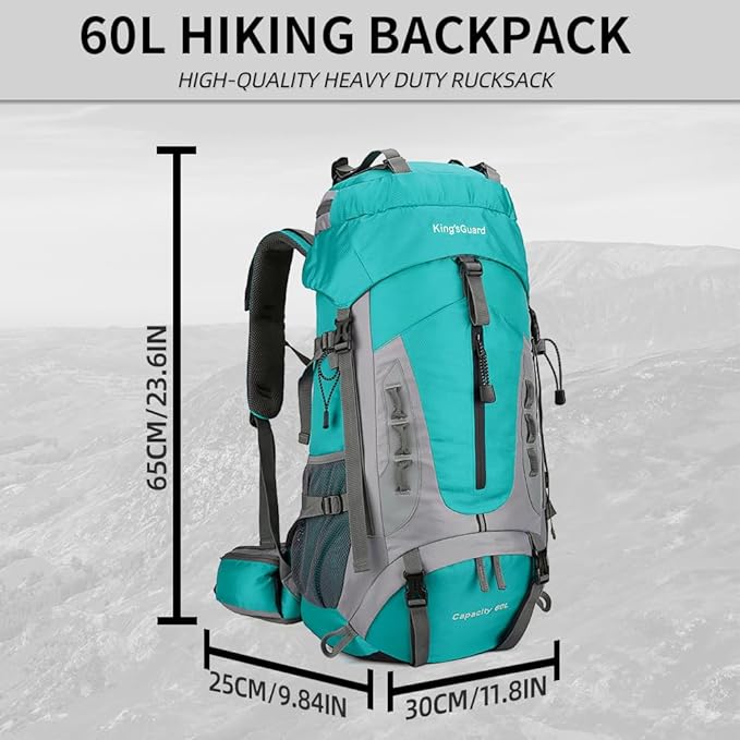 King'sGuard 60L Hiking Backpack for Men and Women Lightweight Camping Hiking Backpack with Rain Cover Large Waterproof Travel Backpack Backpacking Pack (Lake Blue)
