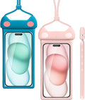 wellhouse Waterproof Phone Pouch, Waterproof Phone Case for iPhone 17 16 15 14 13 Pro Max XS Samsung, IPX8 3D Cellphone Dry Bag Beach Essentials (2 Pack - Meow Pink & Blue7.0, 7 inch)