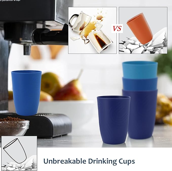 Homienly Wheat Straw Cups 16oz,Unbreakable Cups-6 PCS Freezer and Dishwasher Safe Cups for outdoor gatherings,Picnic,Travel-Blue Sky