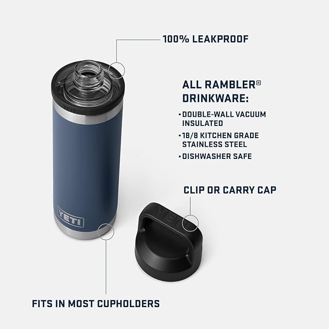 YETI Rambler 18 oz Bottle, Leakproof, Vacuum Insulated, Stainless Steel with Chug Cap, Ridgeline