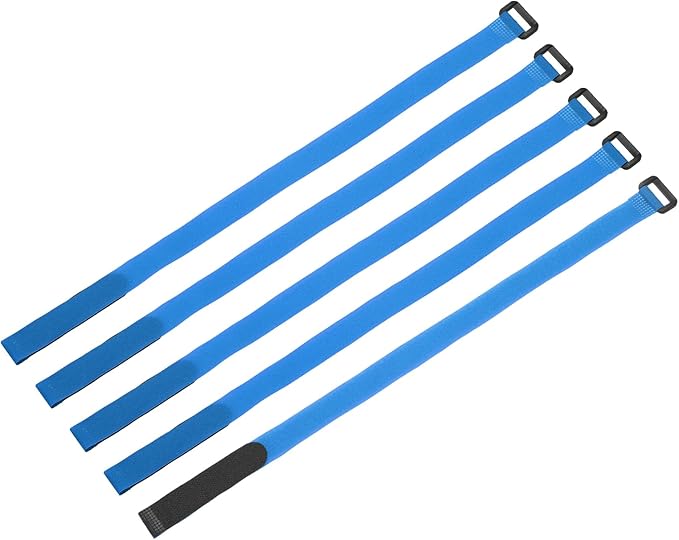 MECCANIXITY 5Pcs Reusable Battery Tie Down Straps,0.8x20" Blue Nylon Multipurpose Battery Hold Down Adjustable Cinch Strap Hook Loop Fastening Tie for Quadcopters FPV RC Drone Boat Car