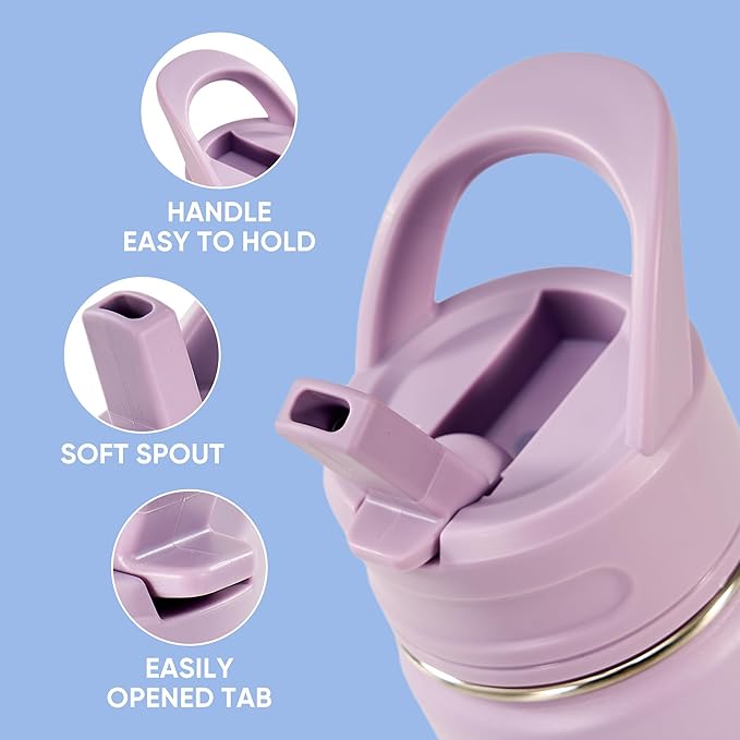 Fijinhom 18oz Insulated Stainless Steel Water Bottle with Straws, Double Wall Vacuum Insulated Bottles, Metal Thermo for Travel, Sports, Leak-Proof, BPA Free, Women & Men, Purple Gradient