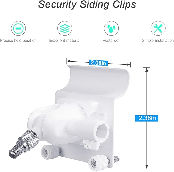 HOLACA [Upgraded Version] Vinyl Siding Clips for Arlo ZUMIMALL Ring Eufy Security Camera, Hanger Hooks for Mounting Security Camera, Weatherproof Stainless Steel Material (1 Pack, White)