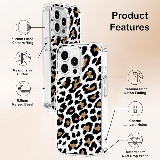 MOSNOVO Case for iPhone 14 Pro Max, [Buffertech 6.6ft Military-Grade Drop Protection] [Anti Peel Off Tech] Clear TPU Bumper Phone Case Cover Design - Leopard Print