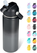 Fijinhom 18oz Insulated Stainless Steel Water Bottle, Wide Mouth Double Wall Vacuum, Silicone Straw, Sweat & Leak Proof, BPA Free Insulated Water Flask for Travel, Keep Cold 24h Hot 12h, Grey