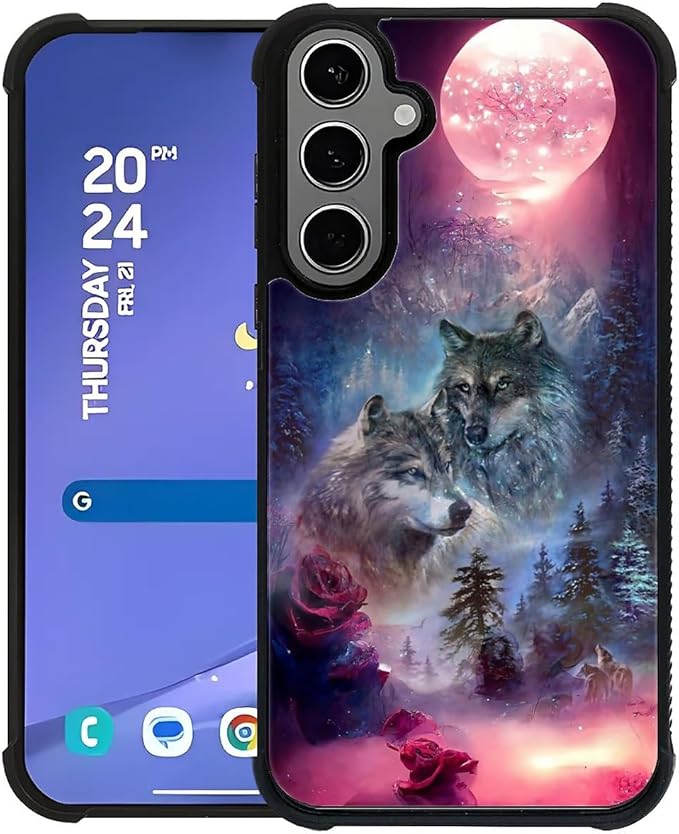 for Samsung Galaxy S24 S25 Plus Case, Star Two Wolfs Howling Pattern Graphic Design Girl Boy Soft Silicone Hard Acrylic Shock Protection for Samsung Galaxy S24 S25 Plus