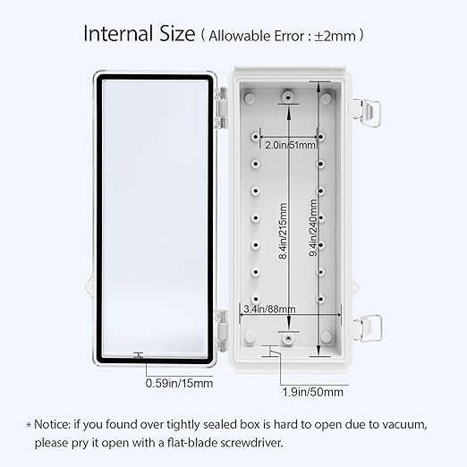 LeMotech Electrical Box, IP67 Waterproof Hinged Clear Cover Stainless Steel Latch Junction Box, ABS Plastic Electrical Enclosure with Mounting Plate,Wall Brackets, Cable Glands,10.2"x4.3"x2.9",Grey