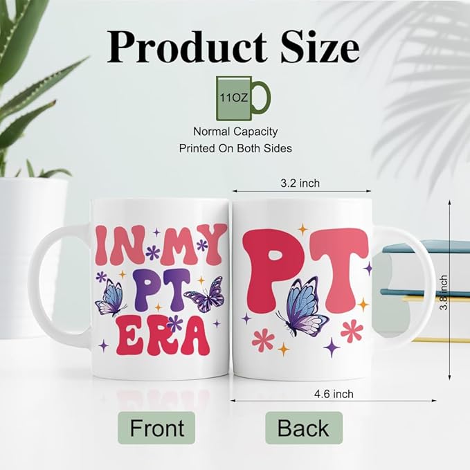 RZHV In My PT Era 11 Oz Novelty Mug, Cute Butterfly Office Ceramic Mug Gifts for PT, Physical Therapy Gifts for PT Assistant, Thank You Gifts for PT, Mental Health Gifts for PT Medical Worker
