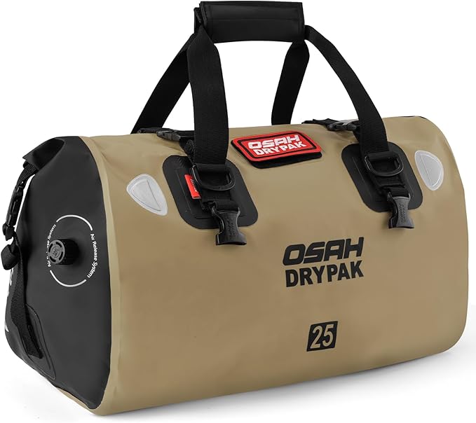OSAH DRYPAK Waterproof Duffel Bag - Motorcycle Dry Bag Tail Bag with Large Storage Space, Waterproof Luggage Duffle Bags with Outer Mesh Zipper Pocket for Camping, Kayaking, Fishing & Traveling