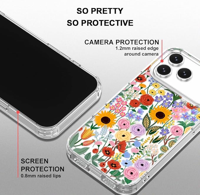 MOSNOVO for iPhone 17 Pro Max Case | Military Grade 6.6ft Drop Tested | Camera Control | Clear with Blossom & Bloom Design